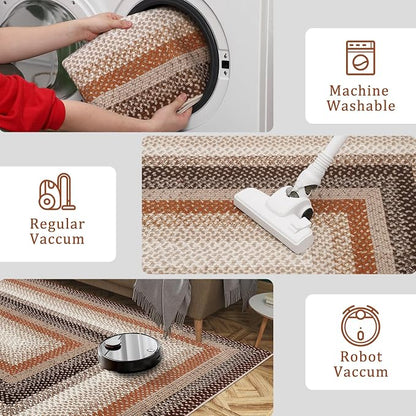 Imitation Braided Collection-Print Living Room Rug 5x7 Area Rugs Washable Bedroom Rug Modern Large Area Rug Non Slip Throw Rugs Farmhouse Soft Low Pile Stain Resistant Carpet for Dining Room