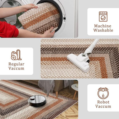 Imitation Braided Collection-Print 6x9 Area Rugs for Living Room Washable Bedroom Rug Geometric Large Area Rug Soft Non Slip Throw Rugs Low Pile Stain Resistant Carpet for Dining Room 6'x9'