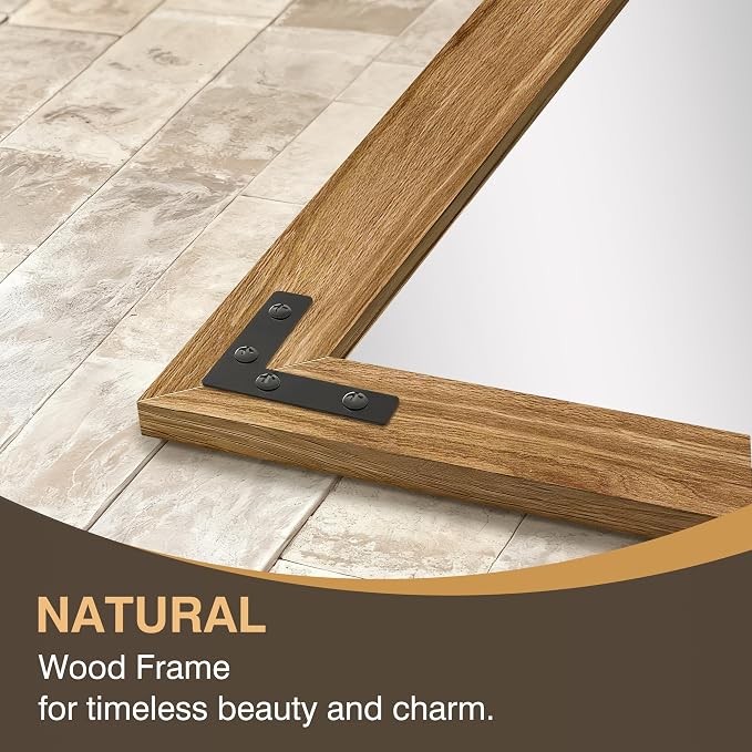 Bathroom Mirror for Wall, 24" x 36" Wooden Vanity Mirror | Solid Wood Frame, Rustic Farmhouse Style, Shatterproof Glass, for Bedroom, Living Room, Entryway Decor, Vertical/Horizontal