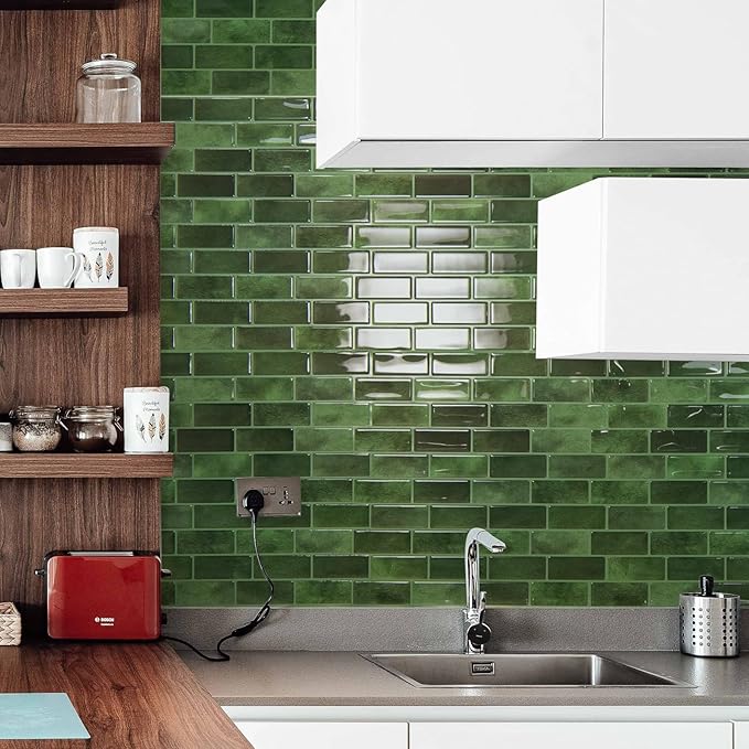 Art3d 10-Pack Marble Tile Peel and Stick Backsplash, 12 x 12 in, Jade Green | Strong Adhesion, Lightweight, Cuttable, Waterproof, Fadeless, Crack Resistant, for Kitchen, Bedroom, Ideal for Recently Moved