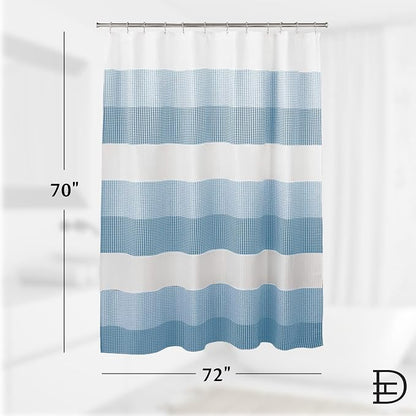 Dainty Home Waffle Weave Waterproof Shower Curtains for Bathroom, Blue 70 icnhes, Extra Long Shower Curtain, Waterproof Fabric 12 Roller Ball Hooks