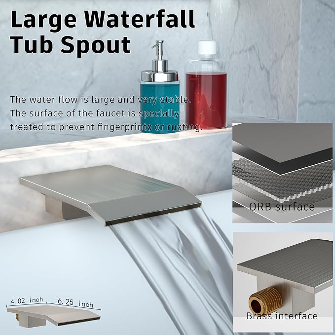 Rain Shower System High Pressure Shower Head 10 inch with Tub Spout,Wall Mounted Waterfall Bathroom Shower Faucet Sets Complete with Handheld Spray,Shower Valve and Trim kit,Brushed Nickel | Safe Pressure Balance Valve Bathroom Shower Faucet Set with H...