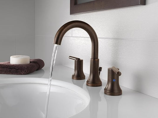 Delta Trinsic Oil Rubbed Bronze Bathroom Faucet 3 Hole, 8 Inch Widespread Bathroom Sink Faucet for Vanity, Metal Push-Pop Drain Assembly, Venetian Bronze 3559-RBMPU-DST