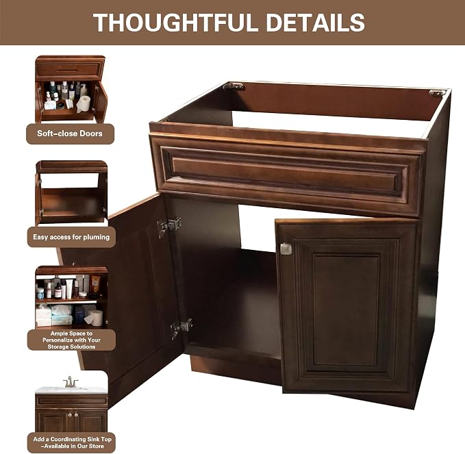 Bathroom Vanity Sink Base Ready-to-Assemble Bathroom Cabinet 24"/30'/36" Width (Vanity Base in Maple Walnut, 24 inch)