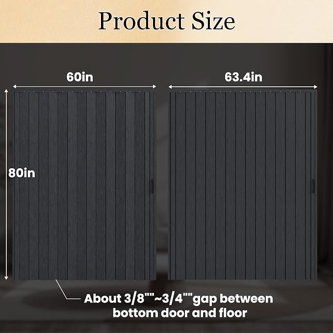 SmartStandard 60" x 80" Accordion Doors, Double Walled, Classic Black | Easy to Assemble, Save Space, PVC Accordion Folding Doors for Closet Doorway Basement, with Track and Hardware