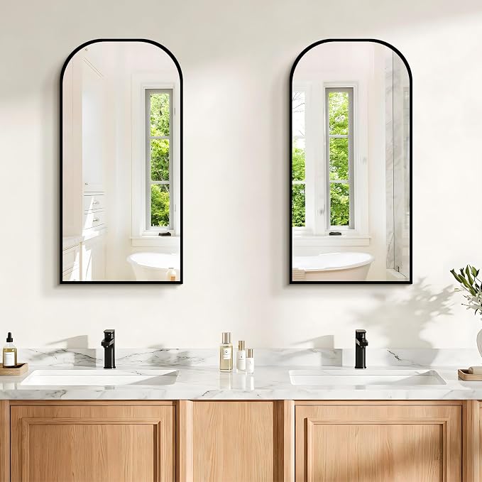 COFENY Bathroom Mirror, 16x32 inch Black Rectangle Wall Mounted Mirror with Thin Frame, Bathroom Vanity Mirrors for Over Sink, Entryway, Living Room, Bedroom