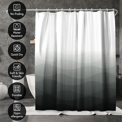 Americanflat 71x74 Wave Grey Ombre Shower Curtain - Water-Resistant Long Shower Curtain with Durable Grommets and 12 Hooks - 100% Polyester