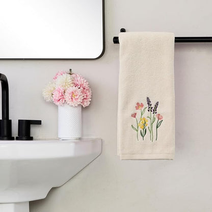 SKL Home Meadow Bouquet Hand Towel Set-2pc, Embroidered, Natural | 100% Cotton. Soft, decorative velour. For use in the bathroom, kitchen or bar & makes a great gift.