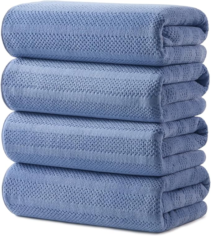ecolook Microfiber Bath Towels Set of 4, 31 x 63 Inch Extra Large Bath Towel Set, Super Soft & Highly Absorbent, Quick Dry Lightweight Towels for Bathroom, Gym, Spa, Pool & Travel, Navy Blue