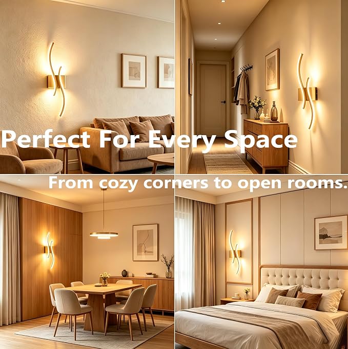 Battery Operated USB Rechargeable Wall Sconce, Gold Dimmable LED | Wireless Wall Light with Remote Control, 10000mAh, 3000K-6000K, Minimalist, For Bedroom Hallway Background Staircase, 1 Pack