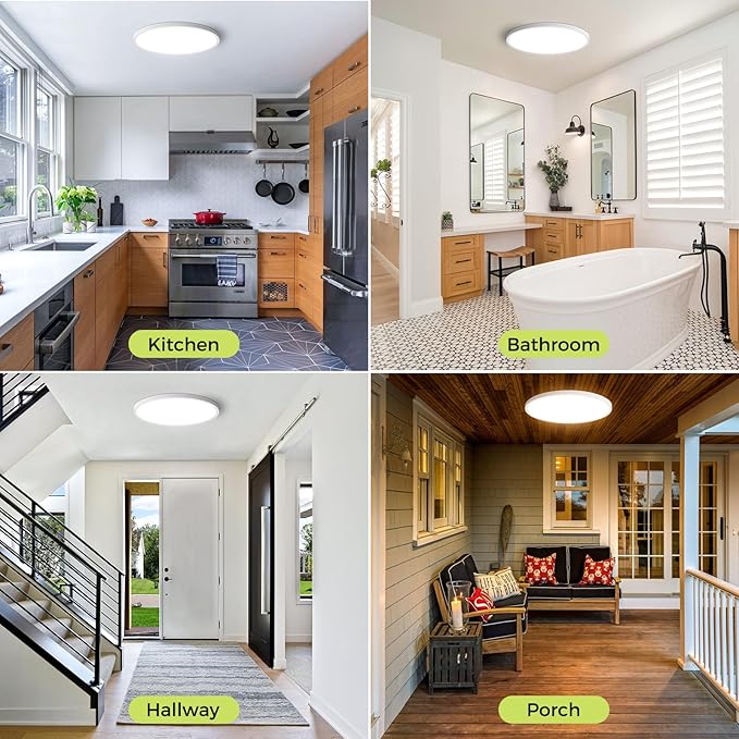 hepside 1Pack LED Flush Mount Ceiling Light Fixture, 15Inch 30W, Dimmable&3000K/3500K/4000K/5000K/6500K Adjustable Low Profile Ceiling Lights, Round Flat Ceiling Light for Kitchen,Hallway-White