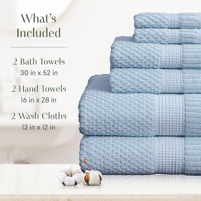 100% Cotton 6 Piece Bath Towel Set | Blue Towels | Oeko‑TEX Standard 100 | Soft & Absorbent, Quick‑Dry | Trinity Collection - Chambray Blue