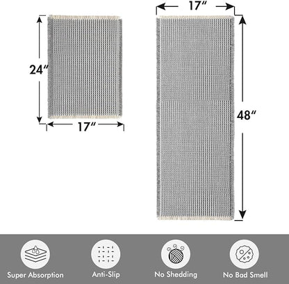MIULEE Set of 2 Waffle Bathroom Rugs LightGrey&Cream 17"x24"+17"x48" | Non Slip, Super Absorbent, Washable, Ultra Soft, Rubber Backed, Small Boho Bath Rug and Bathroom Runner for Floor Tub Shower