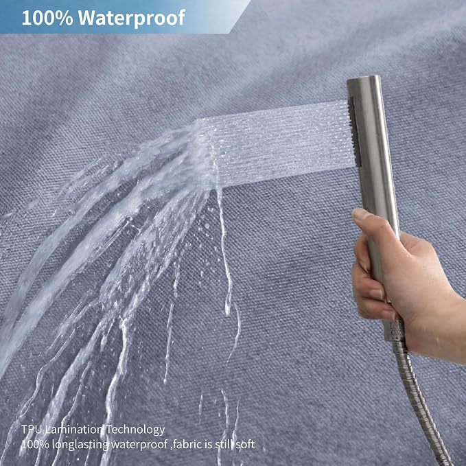 Long Fabric Shower Curtain,No Liner Needed,72x78,Blue Gray | 2-in-1 Design,Linen Textured,100% Waterproof TPU-Laminated Backing,Magnetic Weighted,Machine Washable,For Bathroom,Hotel