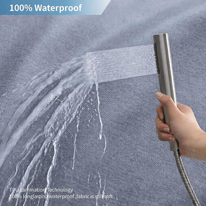 Extra Long Fabric Shower Curtain,No Liner Needed,72x96,Blue Gray | 2-in-1 Design,Linen Textured,100% Waterproof TPU-Laminated Backing,Magnetic Weighted,Machine Washable,For Bathroom,Hotel