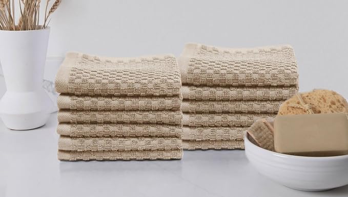 COTTON CRAFT Euro Spa Waffle Wash Cloth - Set of 12 Linen Washcloth | Luxury Face Towel Set - 100% Cotton - Soft Plush Absorbent Low Lint Quick Dry - Gym Shower Beach Bath Kitchen - 12x12 inches