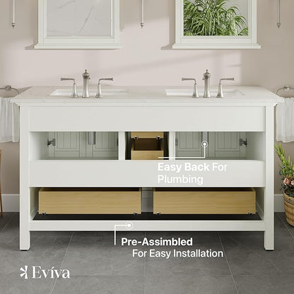 Eviva Britney 60 in. White Double Sink Bath Vanity with Carrara Quartz Top and Undermount Porcelain Sinks