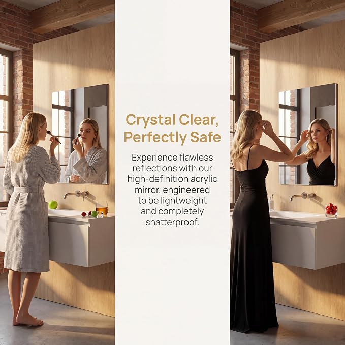 iCAGY Acrylic Mirror for Wall Kids Adults Bedroom Door Closet | Shatterproof, Self-Adhesive, Lightweight, Plastic Mirror Tile Sheet, Reflective, Safe, Plexiglass, 13.5x16 inch 4 Pcs