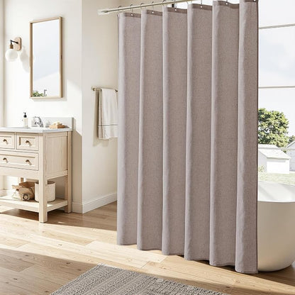 Linen Shower Curtain 78 Inch Long Shower Curtains Set with Hooks for Bathroom Boho Farmhouse Fabric Neutral Cloth Modern Cottage Core Waterproof,Ecru