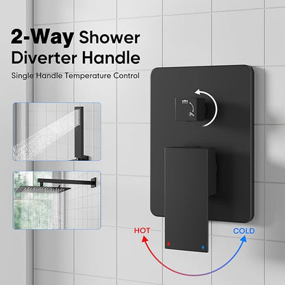 ESNBIA Black Shower Faucet Set, 12 Inches Rainfall Shower System with Rain Shower Head and Handle Set, All Metal Shower Fixtures with Pressure Balance Shower Valve, Matte Black