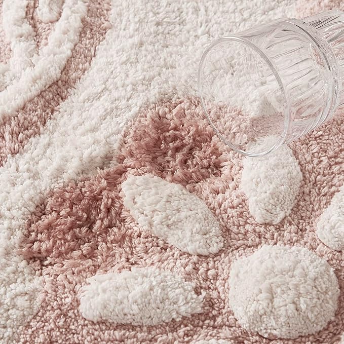 Madison Park Casablanca 100% Cotton Tufted Bathroom Rugs Luxurious Plush Medallion Floral Pattern Bath Mat Absorbent, Quick Dry, Spa Design Shower Room Décor, Round 25", Pink