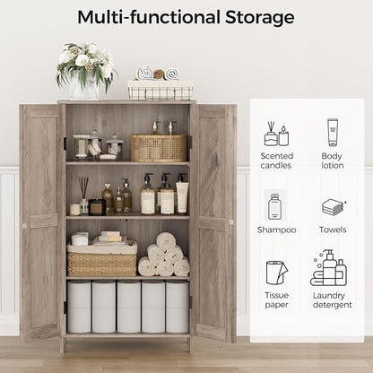Homleke 43.3" H Farmhouse Bathroom Storage Cabinet with Adjustable Shelves | Freestanding Storage Cabinet with Barn Doors for Bathroom, Kitchen, Living Room, Dining Room & Entryway, Greige