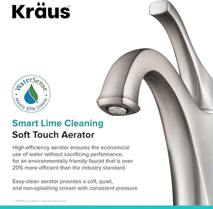KRAUS KBF-1201SFS Arlo Single Handle Basin Bathroom Faucet with Lift Rod Drain and Deck Plate, Spot-Free All-Brite Stainless Steel