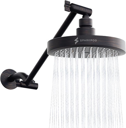 SparkPod 6" Round Rain Shower Head with 11" Shower Arm | Shower Head & Extension Arm Combo, Height Adjustable, High Pressure Performance, Easy 1-Minute Installation,Oil-Rubbed Bronze