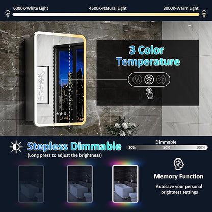 20×32 Inch Lighted Medicine Cabinet with Mirror, LED Medicine Cabinet with RGB Lights, Multicolor Backlit Mirror with Adjustable Front Lighted, Defogger, Memory Function, Surface Mount
