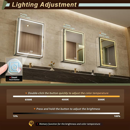 20 * 28 Left Hinge LED Bathroom Mirror Cabinet, Aluminum Medicine Cabinet | Light Adjustable, Sockets & USBs inside, Anti-Fog, Easy to Install