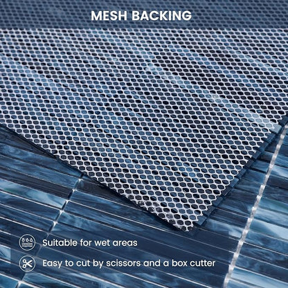 Glass Mosaic Tile Backsplash Blue 12 Inch 5 sq.ft | Elegance for Kitchen Bathroom and Shower Backsplash 5-Pack