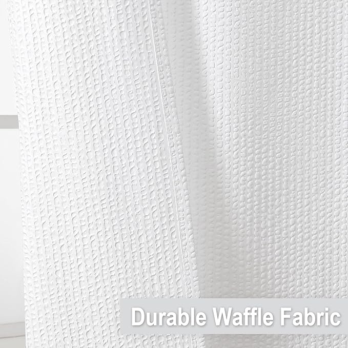OVZME Long Fabric Shower Curtain, 72x80 inch Long Embossed Textured Shower Curtains for Bathroom - Soft Cloth & Hotel Spa Luxury, Water Repellent, Machine Washable Bath Curtain, White