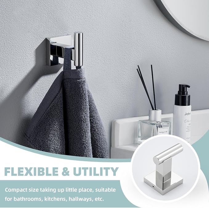 Suyar Bathroom Accessories Set Polished Chrome, Bathroom Hardware Set | Include Robe Hook, Toilet Paper Holder, Hand Towel Holder, Towel Bar, SUS304 Stainless Steel, Wall Mounted