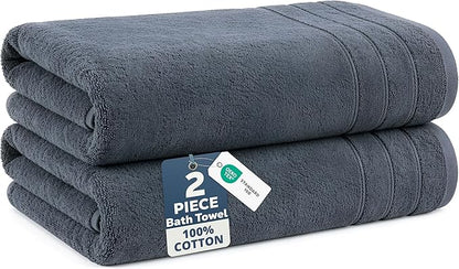 Casa Platino 100% Cotton 2 Pack Bath Towels Set (30"x60") - Ring Spun, Large Cotton Towels for Bathroom - Quick Dry, Soft & Absorbent Bath Towel Set - Remains Soft After Multiple Washes - Cool Grey