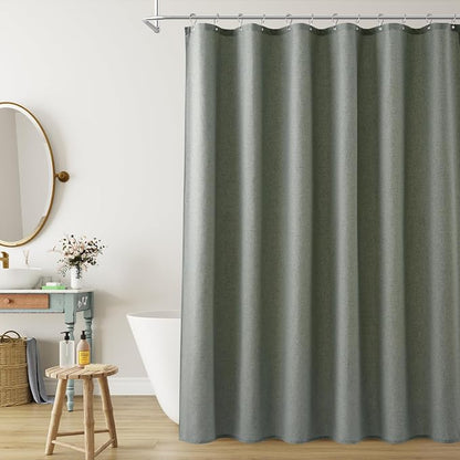 Desert Sage Linen Shower Curtain, Country Boho Farmhouse Bath Decor Shower Curtains Neutral Cloth Weighted Textured Fabric Bath Curtain Liner with Hooks, 72x78