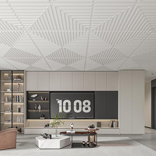 Art3d 12-Pack 2 x 2 ft 3D Textured Drop Ceiling Tiles, 24 x 24 in, White | PVC, Lightweight, No Sag and Breakage, Compatible with Grid System, Perfect for Basement, Kitchen & Bathroom