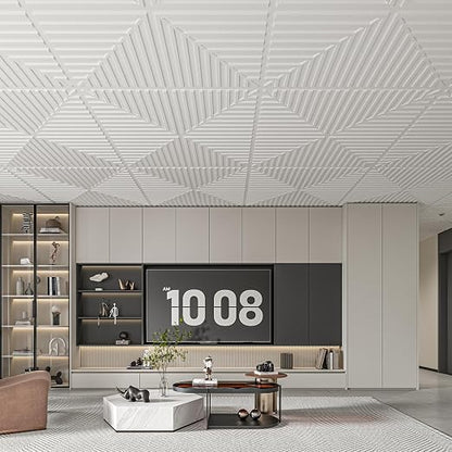 Art3d 12-Pack 2 x 2 ft 3D Textured Drop Ceiling Tiles, 24 x 24 in, White | PVC, Lightweight, No Sag and Breakage, Compatible with Grid System, Perfect for Basement, Kitchen & Bathroom
