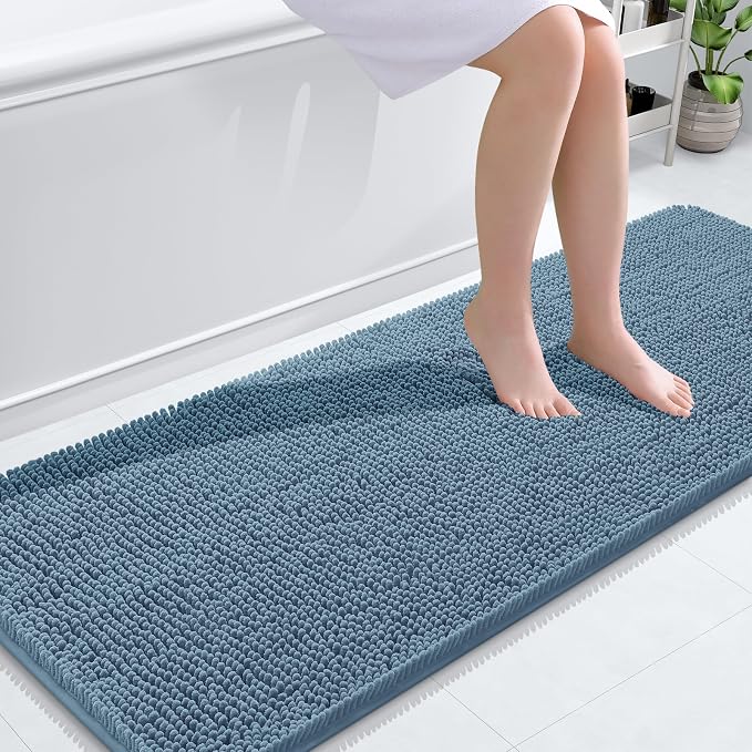 OLANLY Bathroom Runner Rugs 59x24, Extra Soft Absorbent Chenille Bath Rugs | Airy Blue, Quick-Drying Rubber Backing, Washable Long Bath Mat for Bathroom Floor, Tub and Shower, Home Decor Accessories