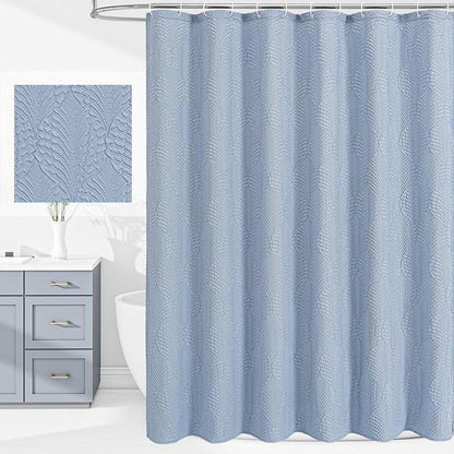 72x84 Extra Long Shower Curtain, Fog Blue 3D Embossed Half Bath Curtain