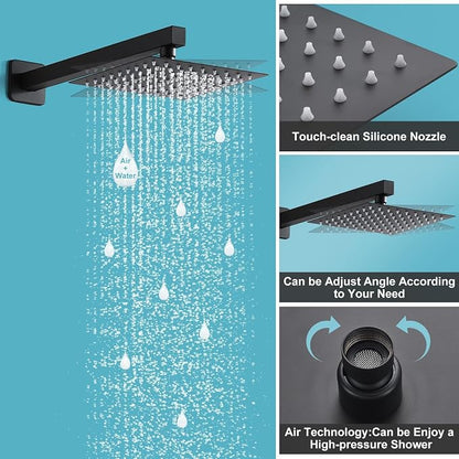 10 Inch Shower Faucet Set, Wall-Mounted Rainfall Shower System with High Pressure Handheld Shower Head, Bathroom Mixer Shower Set Wall Mounted Rough-in Valve and Trim Kit, Matte Black