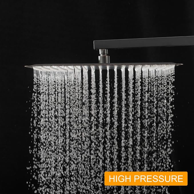 16 In Rain Shower Head High Pressure Rainfall Shower Head Bronze | Square Rain Bathroom Showerhead, High Flow, Large Stainless Steel, Ceiling Mounted, Wall Mounted, Waterfall Full Body