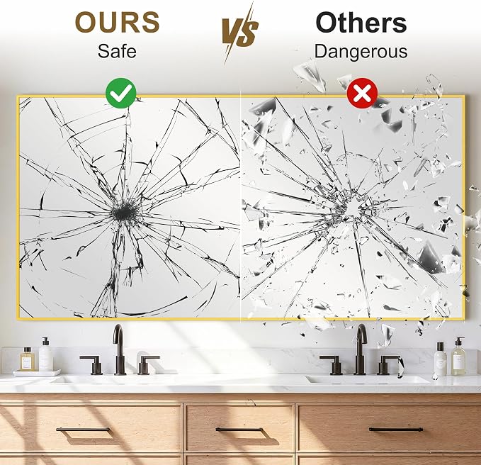 Bathroom Vanity Mirror for Over Sink, 60x30 Inch Matte Gold Mirror | Shatterproof Tempered Glass, Anti-Rust Metal Frame, Rectangle Wall Mirrors for Bedroom, Living Room & Entryway