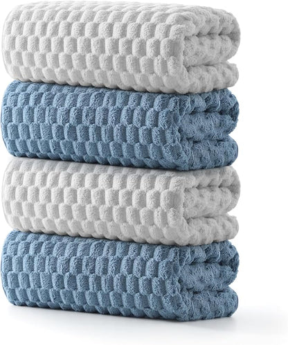 REDKISS Microfiber Bath Towels of 4-27x55 Inches Bath Towel Large, Highly Absorbent Towels for Bathroom, Quick Drying, Super Soft, Lint Free Fluffy Shower Towel for Gym, SPA, Gray, Blue