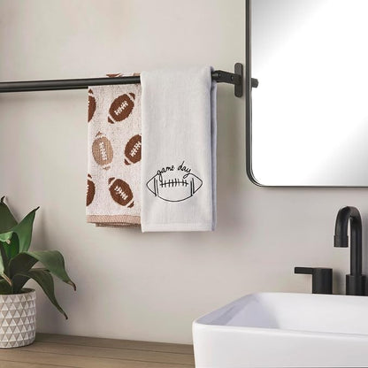 SKL Home Fall/Autumn Football Jacqaurd 100% Cotton 2pc Hand Towel Set for Bath/Kitchen/Bar & Gift, Tan