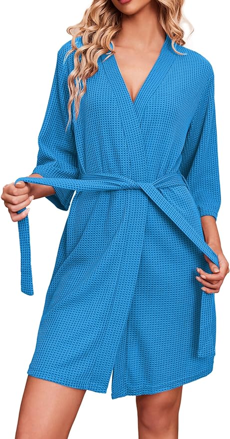 Ekouaer Robes for Women Waffle Knit Bathrobe Soft Lightweight Knee Length Loungewear S-XXL
