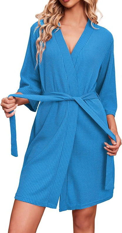 Ekouaer Robes for Women Waffle Knit Bathrobe Soft Lightweight Knee Length Loungewear S-XXL