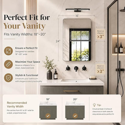 16x24 Black Medicine Cabinet with Mirror, Recessed & Surface Mount | Bathroom mirror with storage: 6 adjustable shelves fit tall bottles; DTC soft-close hinges; rust-resistant aluminum