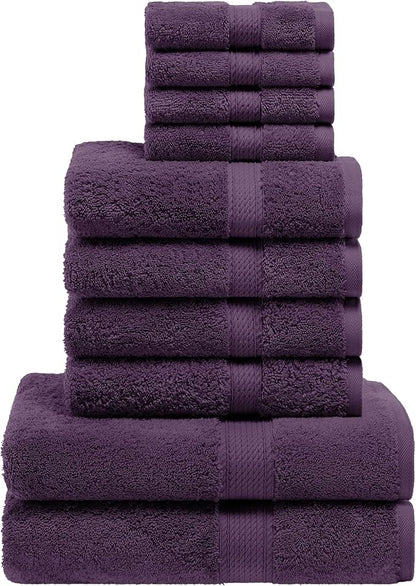 SUPERIOR Egyptian Cotton Ultra Plush & Absorbent, 10 Piece Set, Plum | Quick Dry, Soft Luxury Towel Set, Bath Essentials, Guest Bath, Spa, 2 Bath, 4 Hand, 4 Face Towels, Madeline Towels