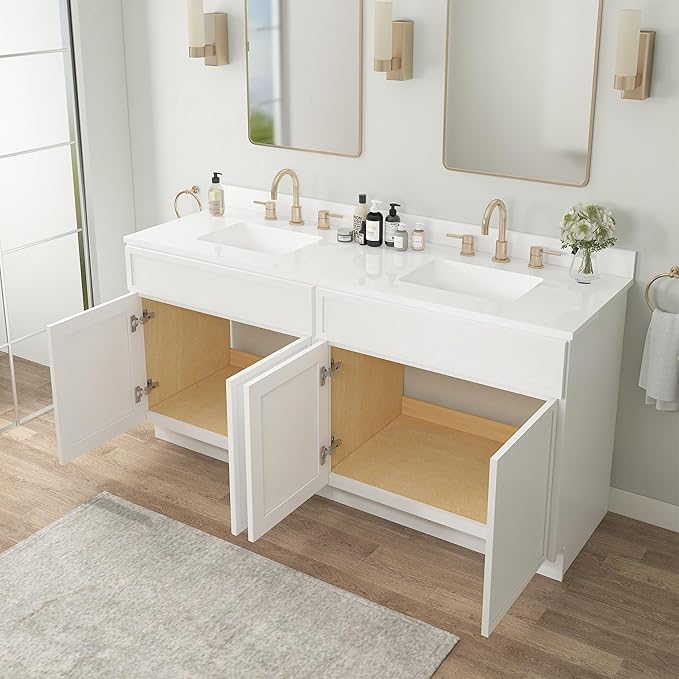 Vanity Art 66 Inch Bathroom Vanity Base Cabinet Double Sink Top (Without Sink), Soft Closing Door, Storage Unassembled Cabinet, White, 2ea 33 Inch Cabinet Combo