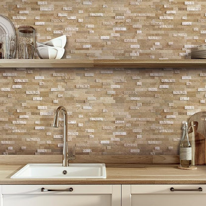 SUNWINGS 5-Sheet Peel and Stick Mosaic Natural 3D Stone Self Adhesive Marble Tiles, 11.5" x 10.7" Stick on Backsplash for Kitchen Bathroom Fireplace Vanity, Beige